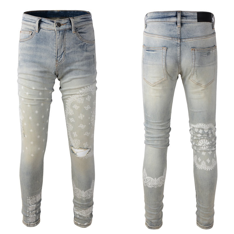 FPG x Retro Elastic Slim Fit Ripped Jeans