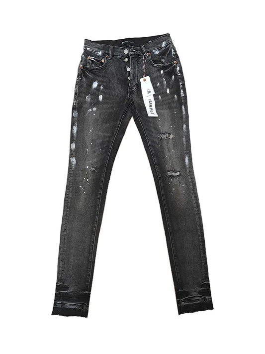 Purple Brand Low Rise Skinny Men Jean Black Dirty Vintage White Paint Purple Jeans