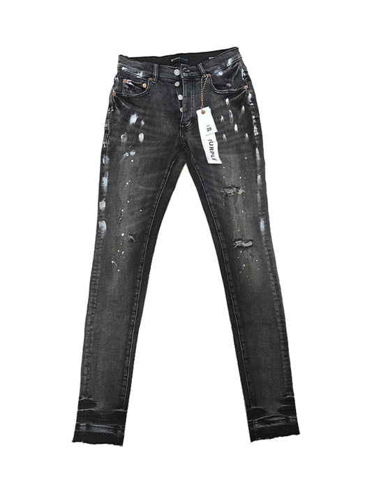 Purple Brand Low Rise Skinny Men Jean Black Dirty Vintage White Paint Purple Jeans