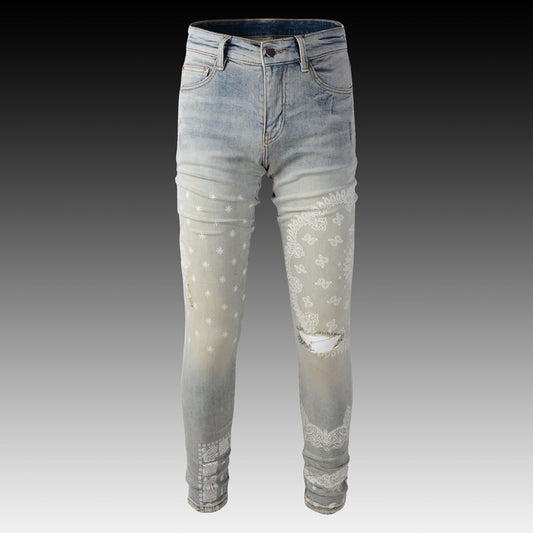FPG x Retro Elastic Slim Fit Ripped Jeans